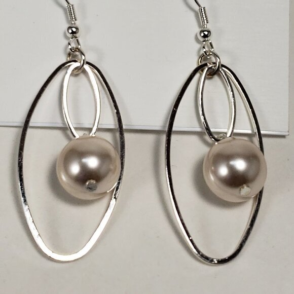 Women's Stylish Polished Silver tone Hoop, bead Design 2.5" drop dangle Earrings - Picture 3 of 7